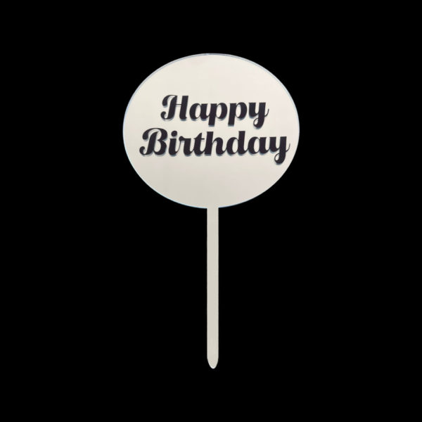 Happy Birthday Circle (Silver with Black Text)